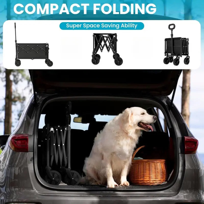 💪Heavy Duty Collapsible Wagon with Tailgate | 350lbs Capacity Utility Cart