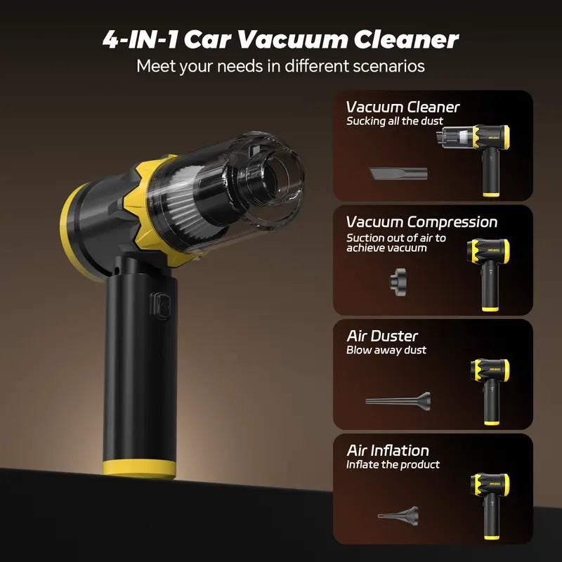 20KPa Wireless Car Vacuum | 4-in-1 Portable | Type-C Fast Charging