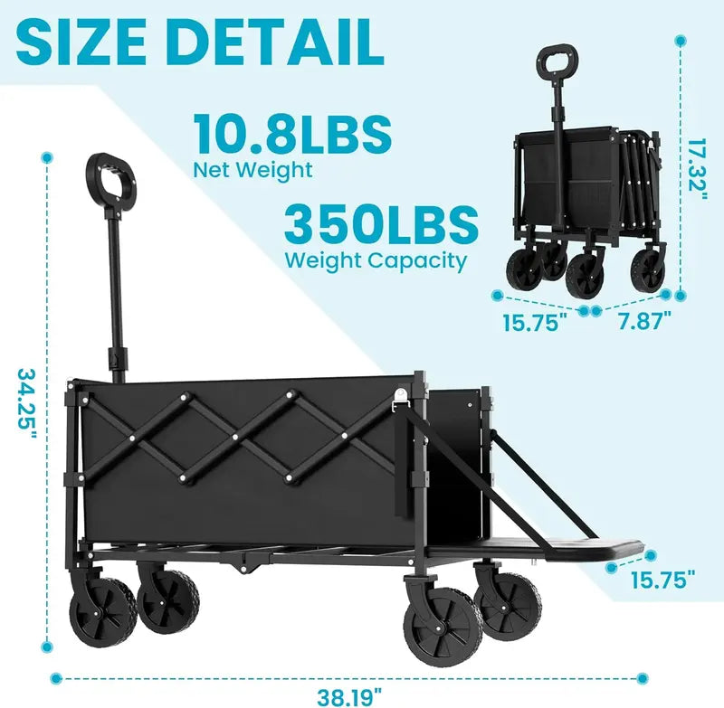 💪Heavy Duty Collapsible Wagon with Tailgate | 350lbs Capacity Utility Cart