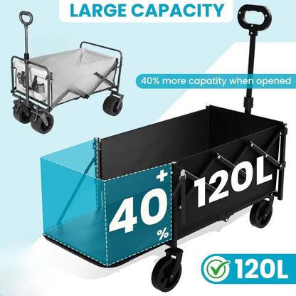 💪Heavy Duty Collapsible Wagon with Tailgate | 350lbs Capacity Utility Cart