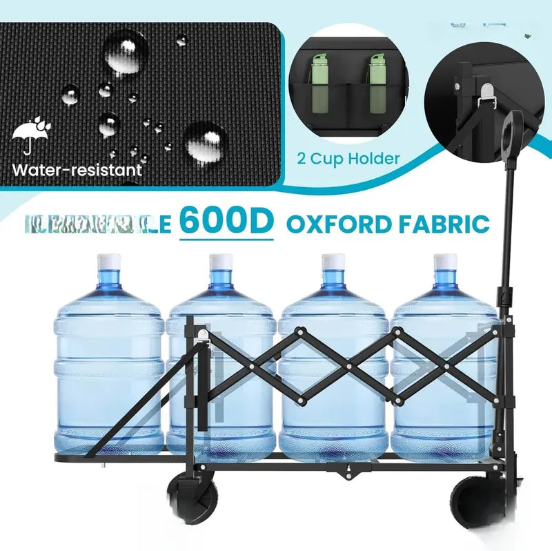 💪Heavy Duty Collapsible Wagon with Tailgate | 350lbs Capacity Utility Cart